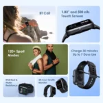 Oraimo Watch 3 Pro 1.83'' Colorful Touch Screen BT Call SOS Emergency 30-min Fast Charge 120+ Sport Modes 7-day Standby 24-hour Health Monitor IP68 Resistance Smart Watch - Image 2